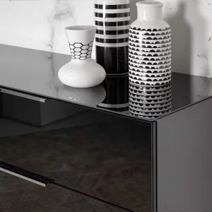 Auslauf 🤩 83x101x42 Schwarze Kommode Mit Beschichtung Aus Glas – Ceremon ❤️ 18