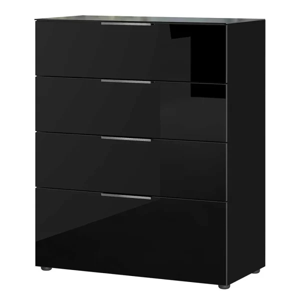 Auslauf 🤩 83x101x42 Schwarze Kommode Mit Beschichtung Aus Glas – Ceremon ❤️ 1